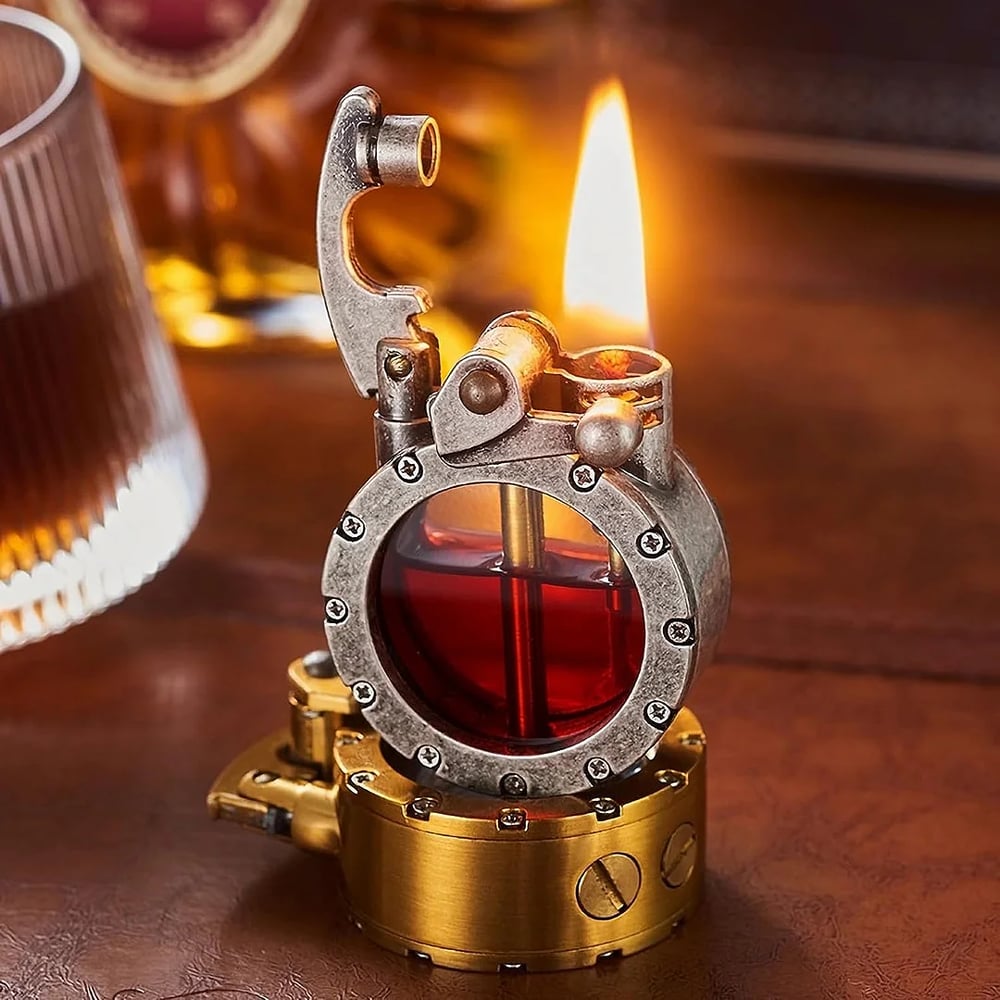 🔥Dernier jour 49 % DE RÉDUCTION 🎁Briquet vintage transparent à mèche kérozène style antique steampunk