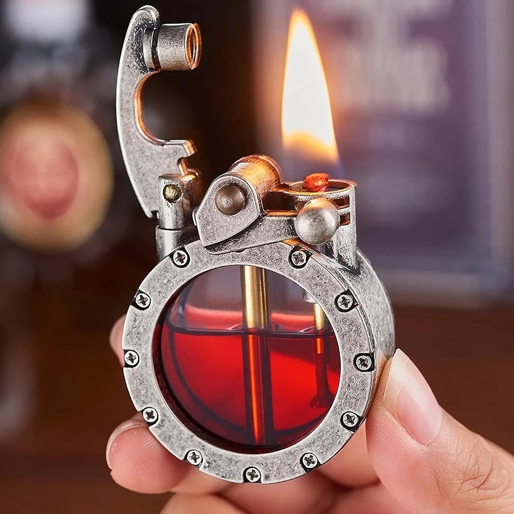 🔥Dernier jour 49 % DE RÉDUCTION 🎁Briquet vintage transparent à mèche kérozène style antique steampunk