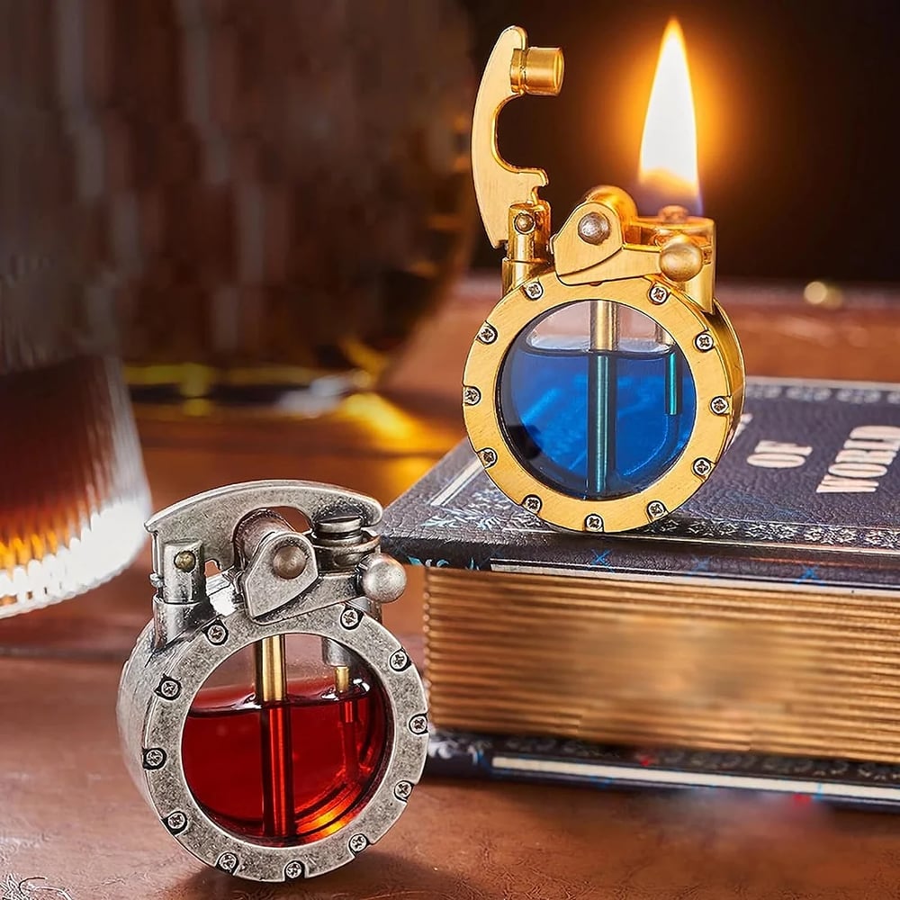🔥Dernier jour 49 % DE RÉDUCTION 🎁Briquet vintage transparent à mèche kérozène style antique steampunk