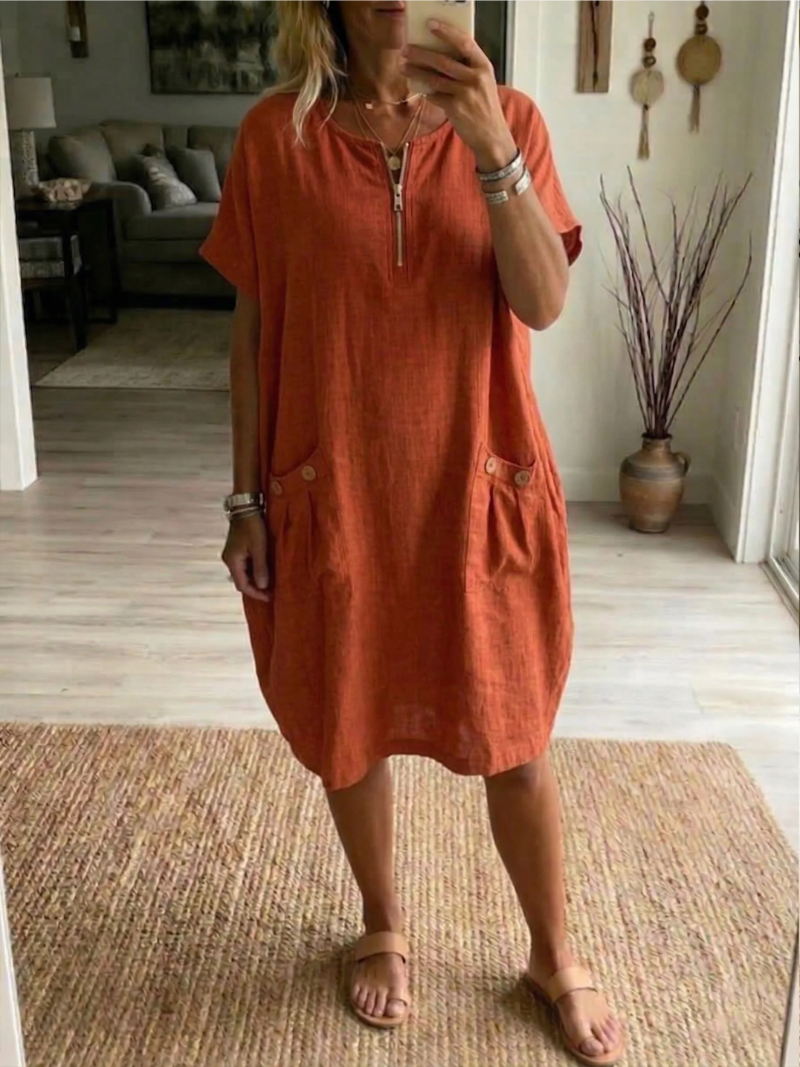 Loriana® Robe avec fermeture à glissière – Confort Ultime & Élégance Naturelle