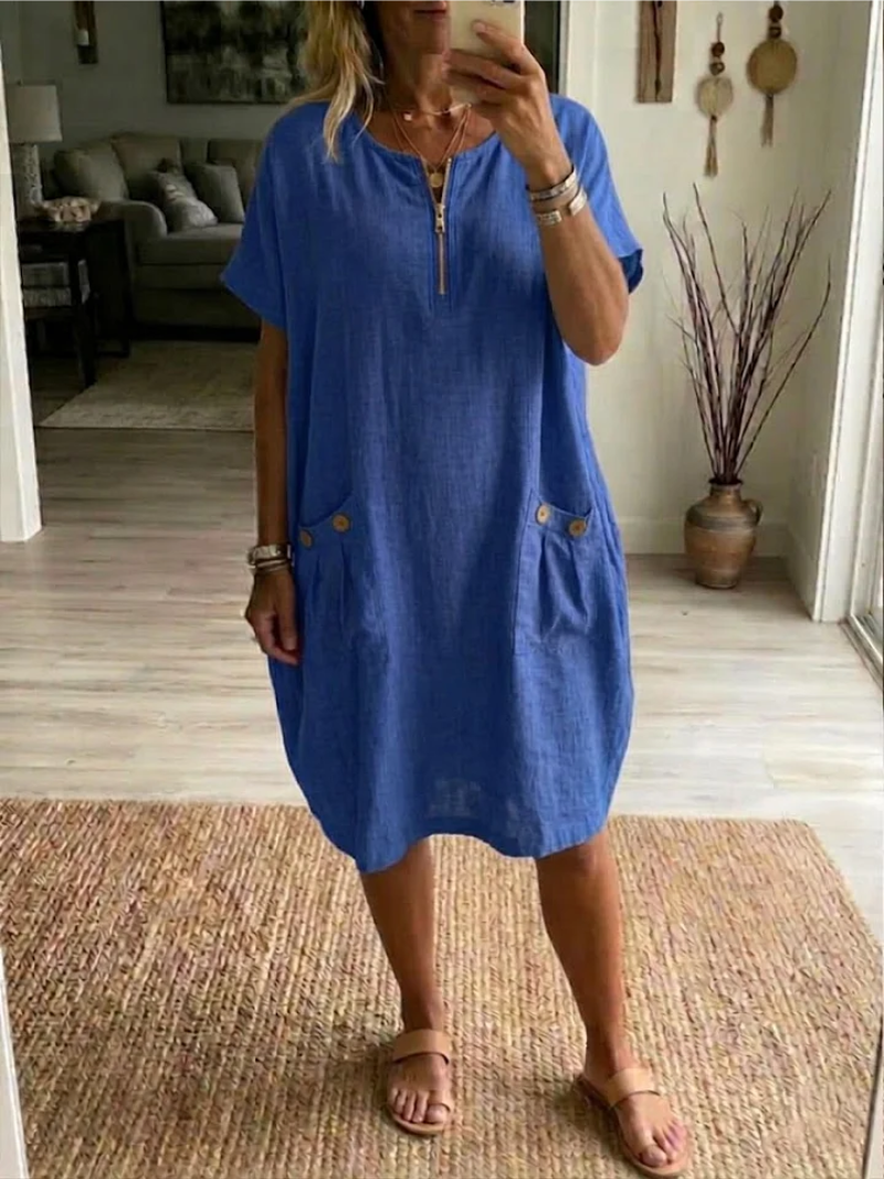 Loriana® Robe avec fermeture à glissière – Confort Ultime & Élégance Naturelle