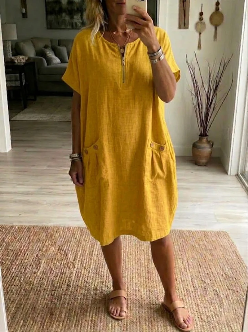 Loriana® Robe avec fermeture à glissière – Confort Ultime & Élégance Naturelle
