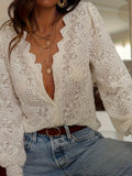 Loriana® Chemise en dentelle unie à manches longues