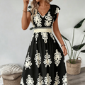 🎑50 % de réduction ✨Robe longue fluide à col en V et imprimé baroque pour femme