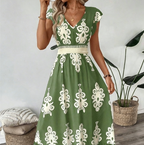 🎑50 % de réduction ✨Robe longue fluide à col en V et imprimé baroque pour femme