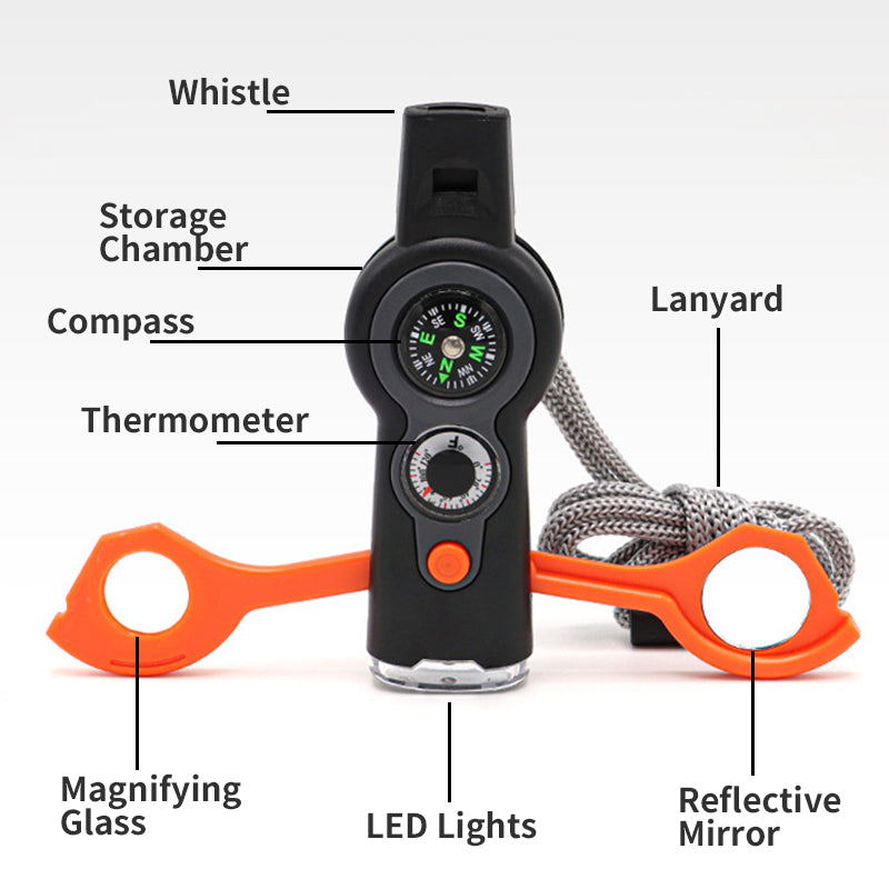 Sifflet de survie multifonctionnel 7 en 1 pour l'extérieur