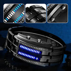 Montre binaire pour hommes, style bracelet en acier inoxydable avec LED, lumière bleue, sportive, plaquée sous vide, élégante