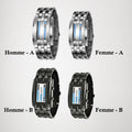 Montre binaire pour hommes, style bracelet en acier inoxydable avec LED, lumière bleue, sportive, plaquée sous vide, élégante
