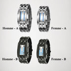 Montre binaire pour hommes, style bracelet en acier inoxydable avec LED, lumière bleue, sportive, plaquée sous vide, élégante